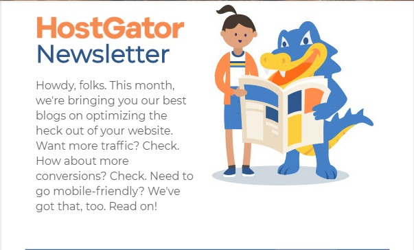 Support image showing screenshot of HostGator Newsletter to subscribers/customers 